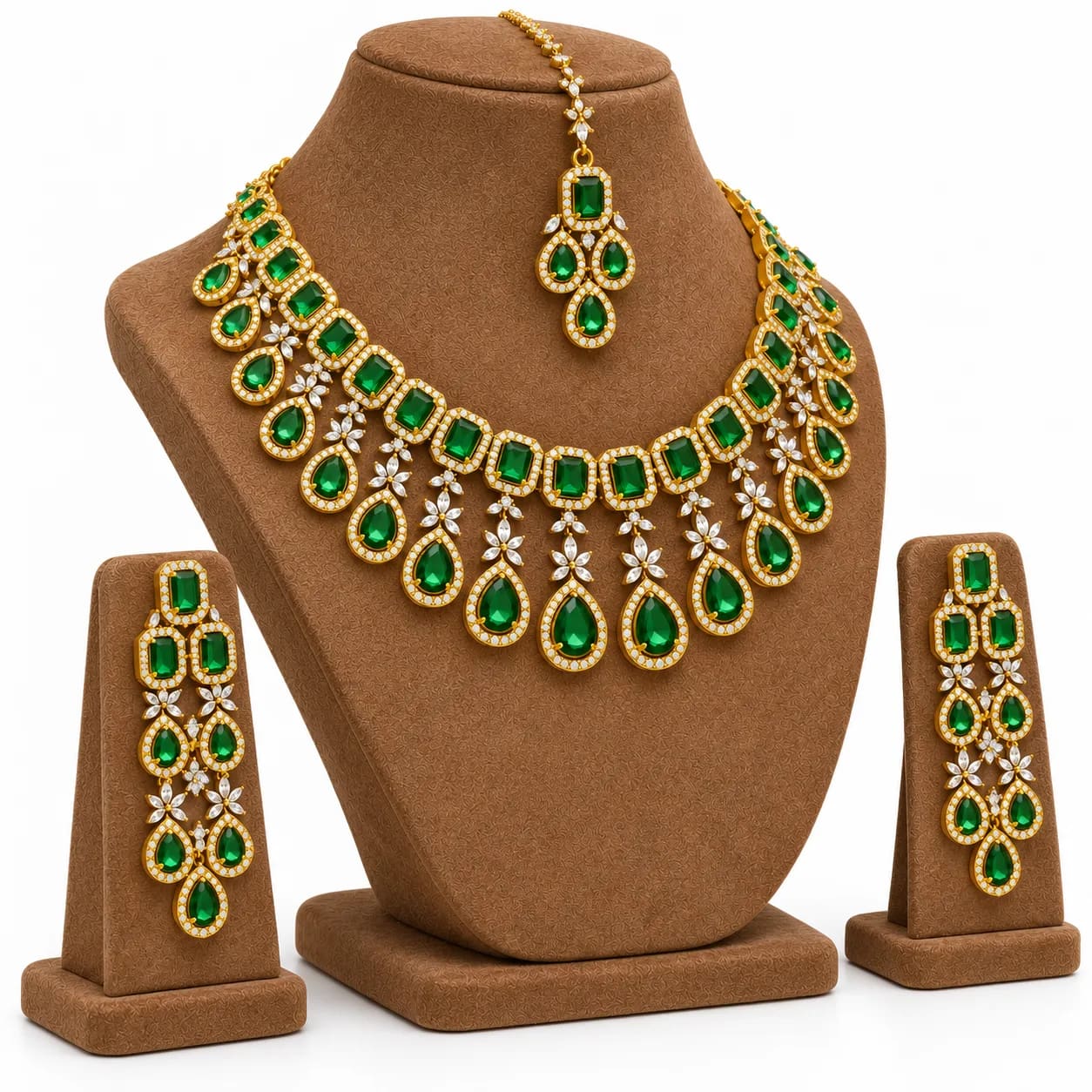 Aarya Emerald Set - - Necklaces & Pendants - BLINGARI - Media 4