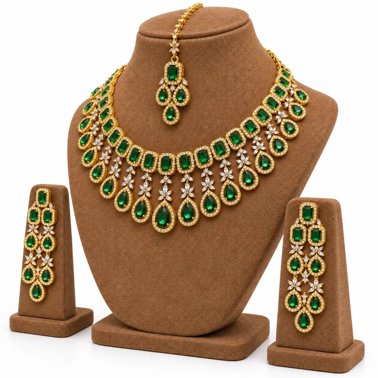 Aarya Emerald Set - - Necklaces & Pendants - BLINGARI - Media 1