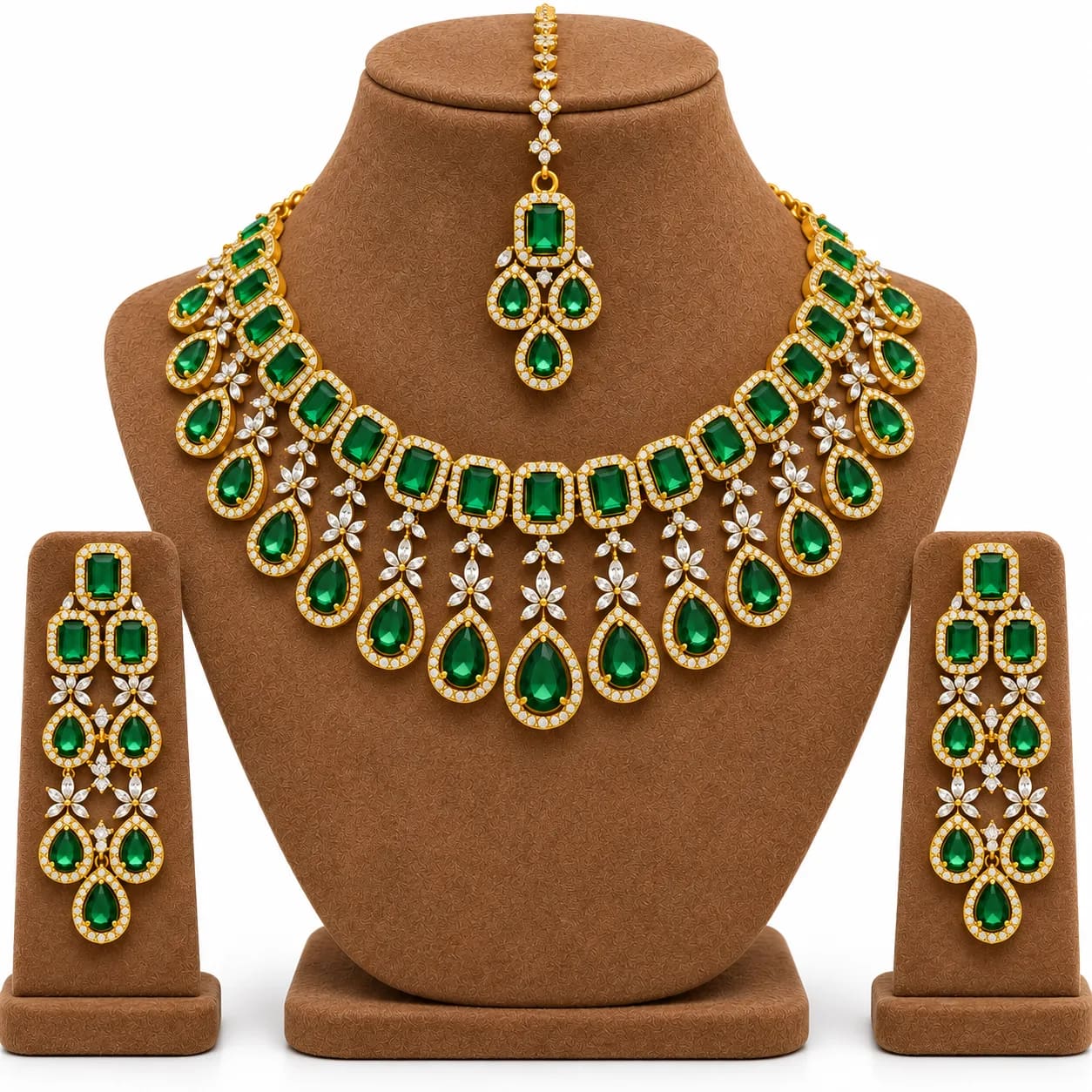 Aarya Emerald Set - - Necklaces & Pendants - BLINGARI - Media 2