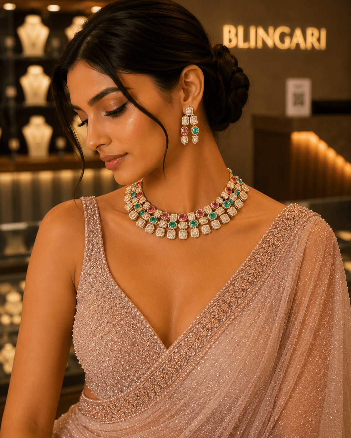 Pnk Green Z Kundan - - Necklaces & Pendants - BLINGARI - Media 1